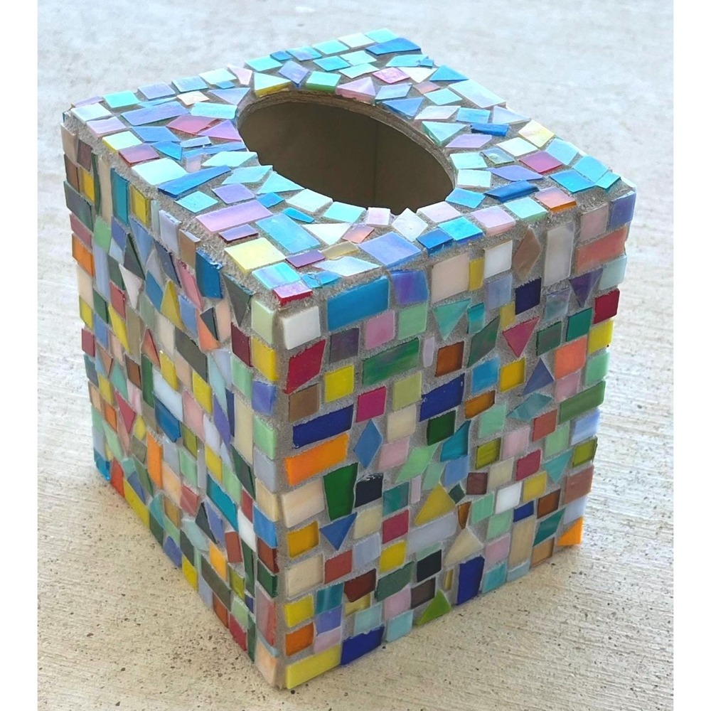Stained Glass Mosaic Tissue Box Cover Holder Bohemian Handmade Home Decor